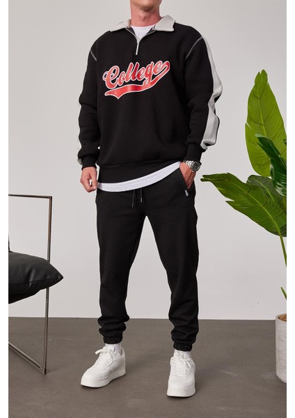College Yakası Fermuarlı Siyah Sweatshirt modelleri