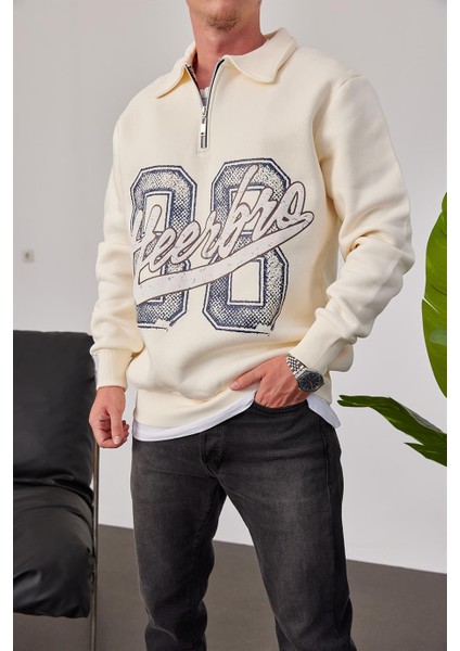 Heerbro Yakası Fermuarlı Krem Sweatshirt fiyatları