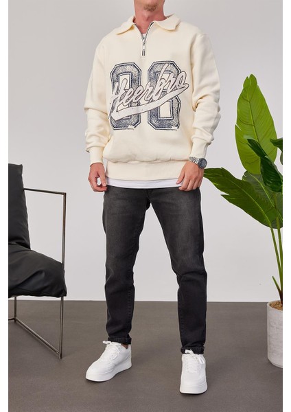 Heerbro Yakası Fermuarlı Krem Sweatshirt modelleri