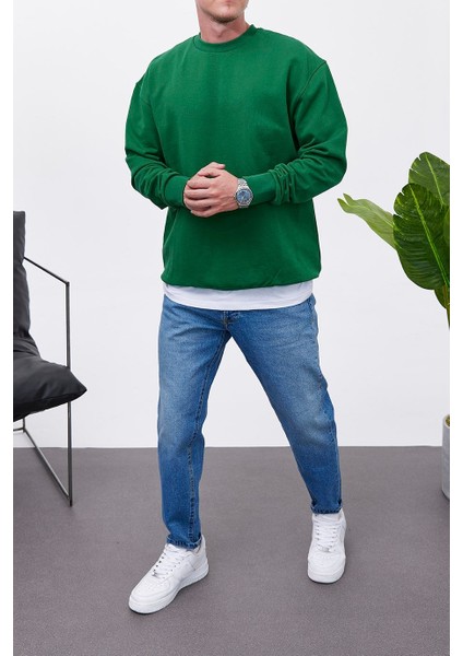 Basic Pamuk Yeşil Sweatshirt