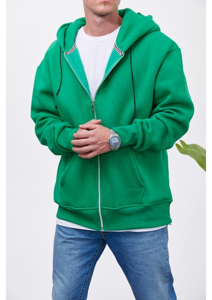 Fermuarlı Kapüşonlu Yeşil Sweatshirt fiyatları