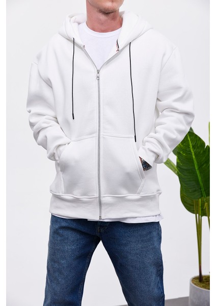 Fermuarlı Kapüşonlu Beyaz Sweatshirt modelleri
