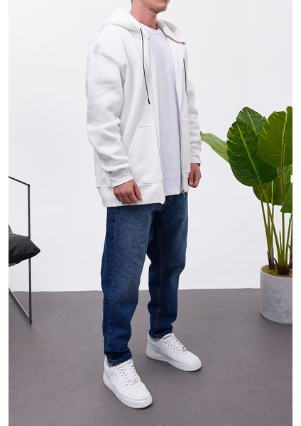 Fermuarlı Kapüşonlu Beyaz Sweatshirt fırsatları