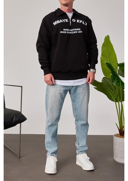 Mbaye Yakası Fermuarlı Siyah Sweatshirt modelleri