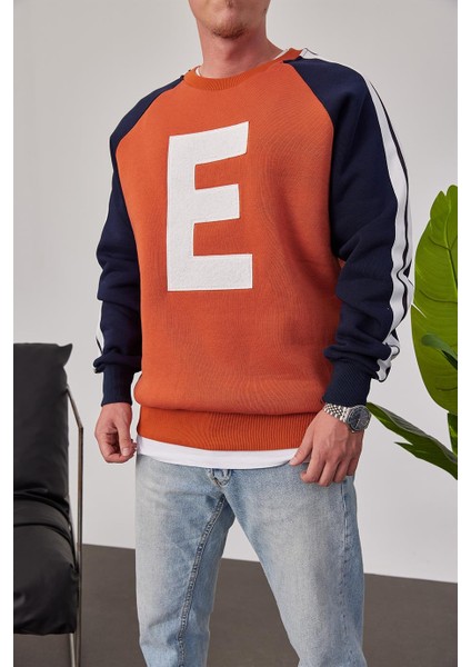 E Harf Baskılı Kiremit Sweatshirt
