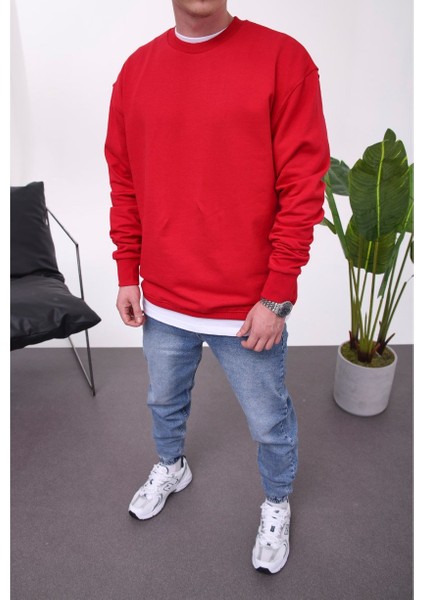 Basic Pamuk Kırmızı Sweatshirt