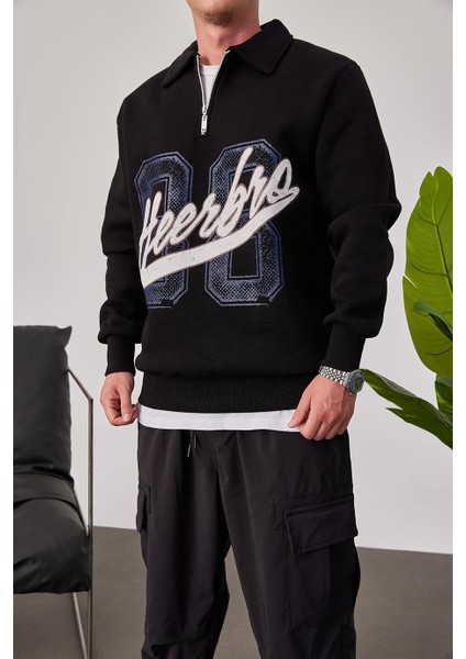 Heerbro Yakası Fermuarlı Siyah Sweatshirt fiyatları