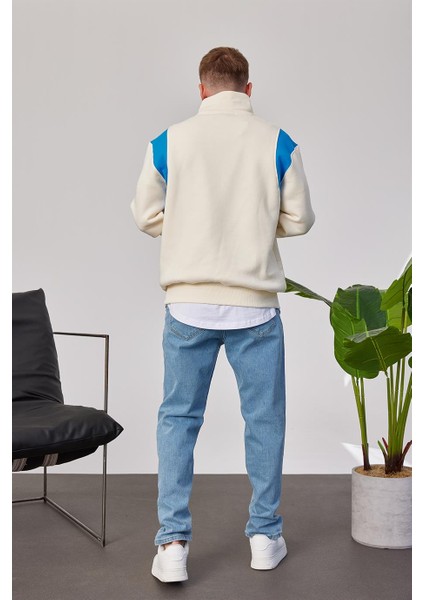 Chpions Yakası Fermuarlı Ekru Sweatshirt modelleri