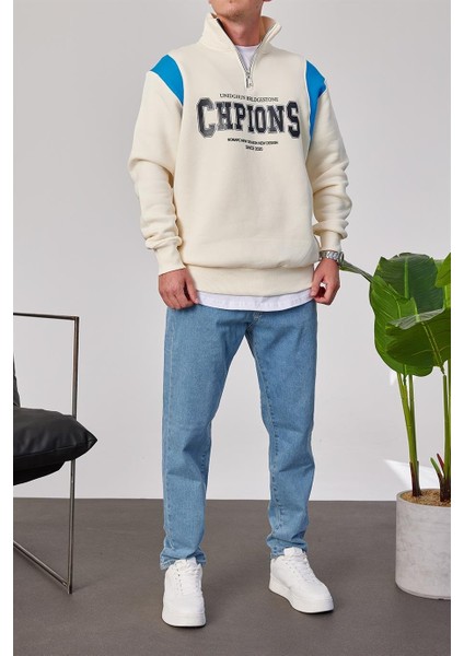 Chpions Yakası Fermuarlı Ekru Sweatshirt fırsatları