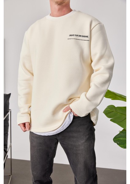 Arkası Yazılı Krem Sweatshirt modelleri