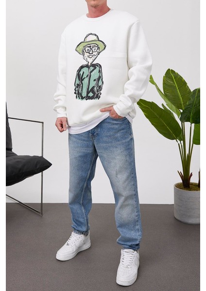 Uncle Baskılı Beyaz Sweatshirt