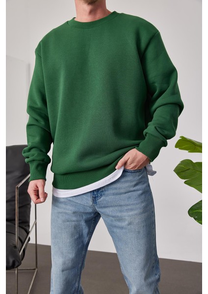 Basic Yeşil Şardonlu Sweatshirt