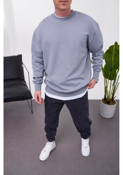 Basic Pamuk Gri Sweatshirt