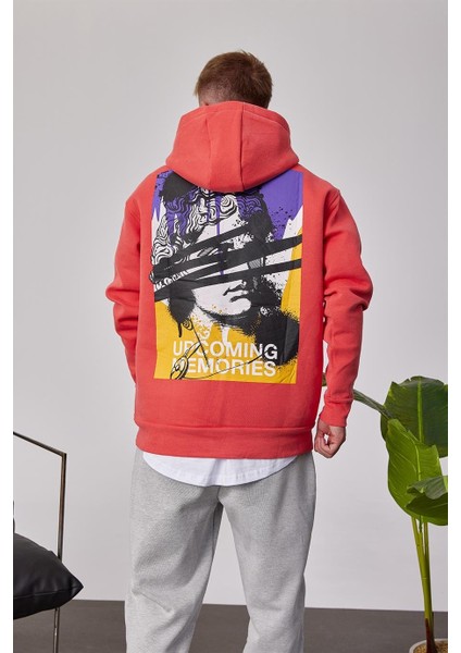 Renkli Heykel Baskılı Nar Çiçeği Kapüşonlu Sweatshirt