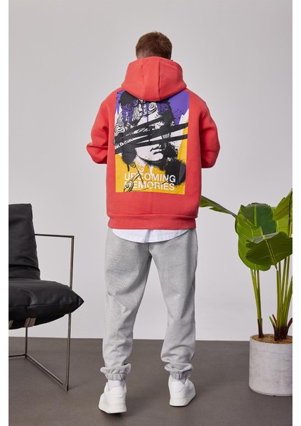 Renkli Heykel Baskılı Nar Çiçeği Kapüşonlu Sweatshirt modelleri