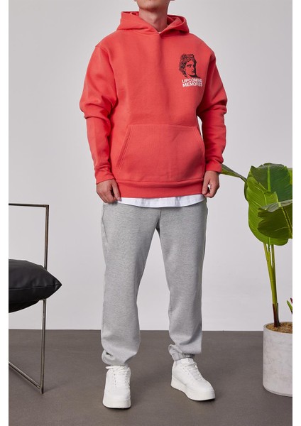 Renkli Heykel Baskılı Nar Çiçeği Kapüşonlu Sweatshirt indirimleri