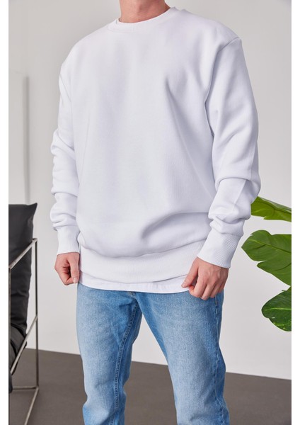 Basic Beyaz Şardonlu Sweatshirt