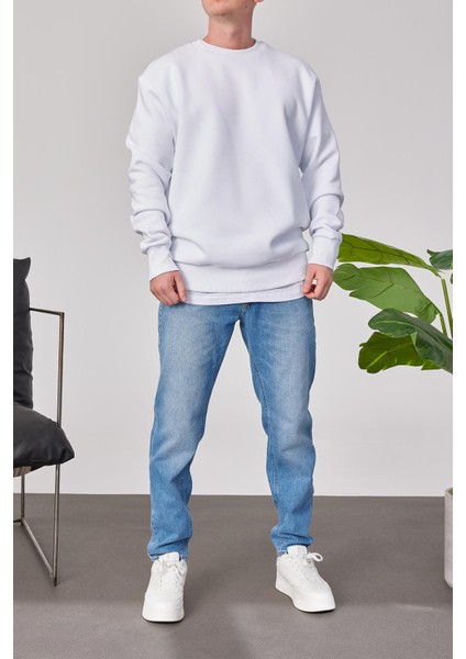 Basic Beyaz Şardonlu Sweatshirt