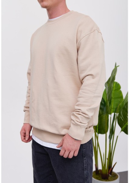 Basic Pamuk Krem Sweatshirt