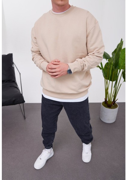 Basic Pamuk Krem Sweatshirt