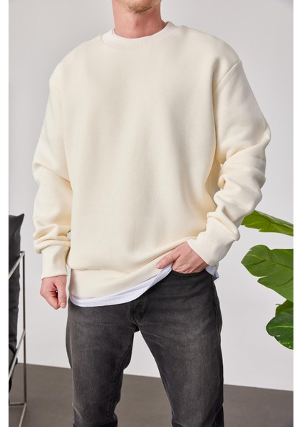 Basic Krem Şardonlu Sweatshirt