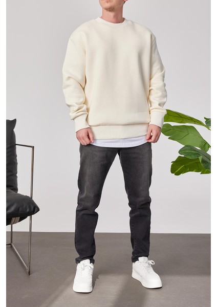 Basic Krem Şardonlu Sweatshirt