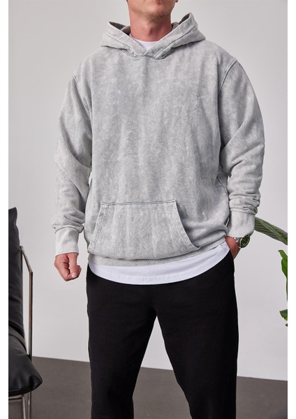 Yıkamalı Basic Kapüşonlu Gri Sweatshirt fiyatları