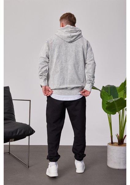 Yıkamalı Basic Kapüşonlu Gri Sweatshirt modelleri