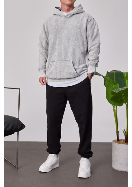 Yıkamalı Basic Kapüşonlu Gri Sweatshirt fırsatları
