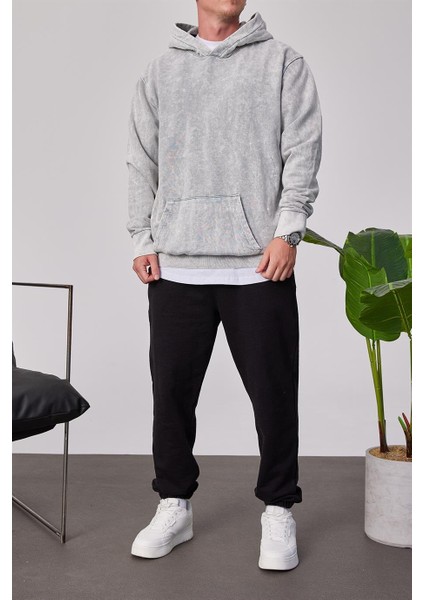Yıkamalı Basic Kapüşonlu Gri Sweatshirt indirimleri