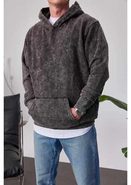 Yıkamalı Basic Kapüşonlu Füme Sweatshirt fiyatları
