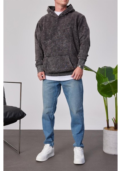 Yıkamalı Basic Kapüşonlu Füme Sweatshirt fırsatları