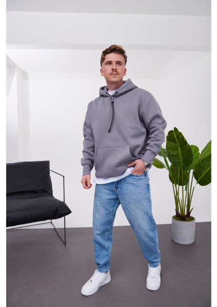 Ip Detaylı Basic Kapüşonlu Gri Sweatshirt modelleri