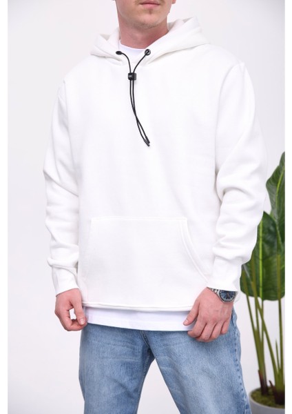 Ip Detaylı Basic Kapüşonlu Beyaz Sweatshirt modelleri