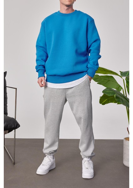 Basic Mavi Şardonlu Sweatshirt