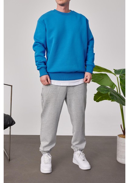 Basic Mavi Şardonlu Sweatshirt modelleri