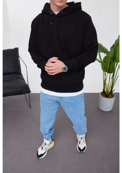 Ip Detaylı Basic Kapüşonlu Siyah Sweatshirt fiyatları