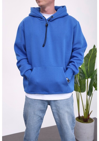 Ip Detaylı Basic Kapüşonlu Mavi Sweatshirt modelleri