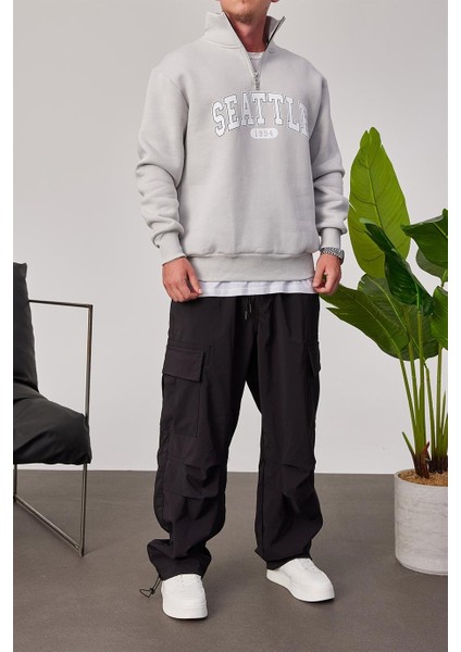 Seattle Yakası Fermuarlı Gri Sweatshirt fiyatları