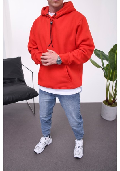 Ip Detaylı Basic Kapüşonlu Kırmızı Sweatshirt