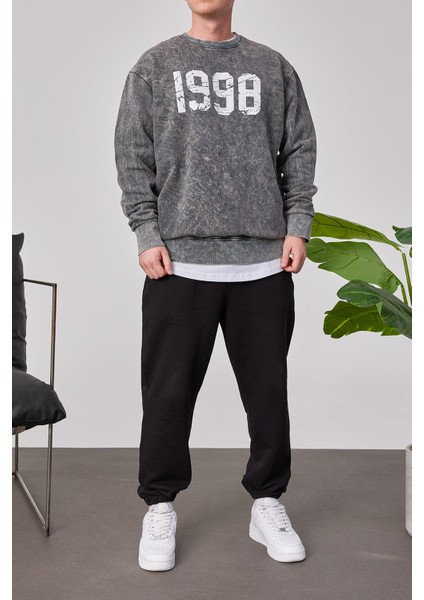 1998 Baskılı Füme Yıkamalı Sweatshirt