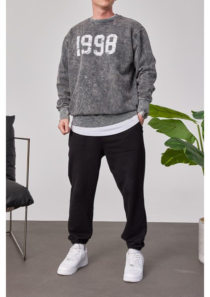 1998 Baskılı Füme Yıkamalı Sweatshirt fırsatları