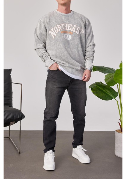 Northeast Yıkamalı Gri Sweatshirt