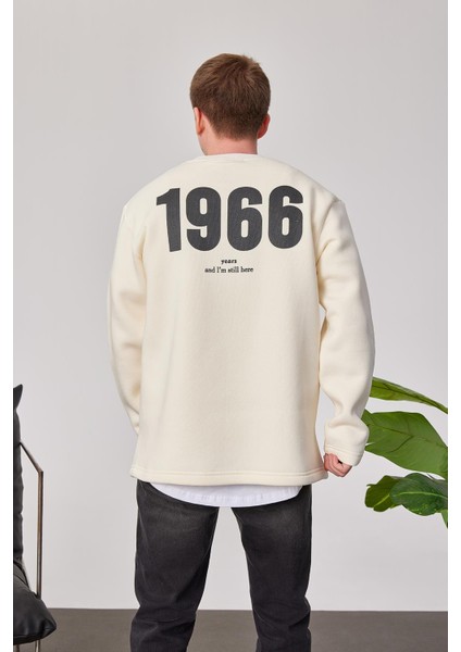 1966 Baskılı Krem Sweatshrt