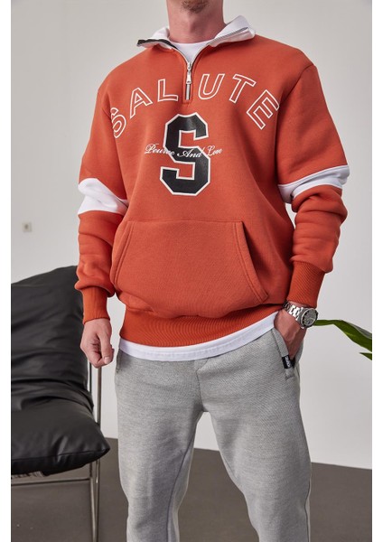 Salute Yakası Fermuarlı Kiremit Sweatshirt fiyatları