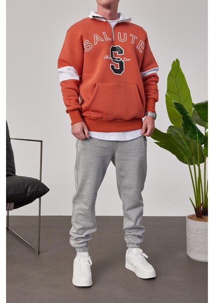 Salute Yakası Fermuarlı Kiremit Sweatshirt fırsatları