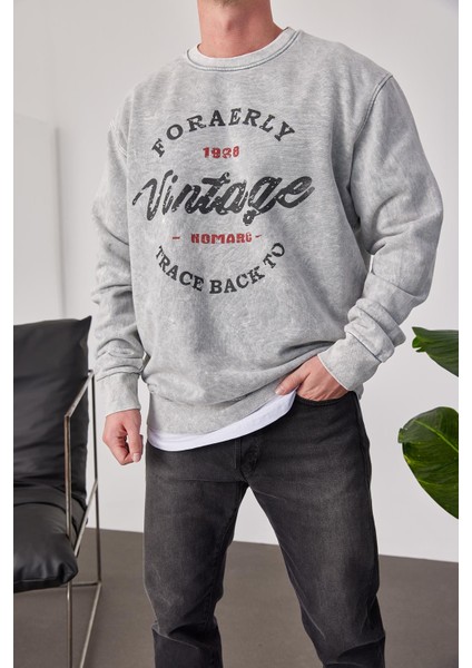 Vintage Siyah Yazılı Yıkamalı Gri Sweatshirt fiyatları