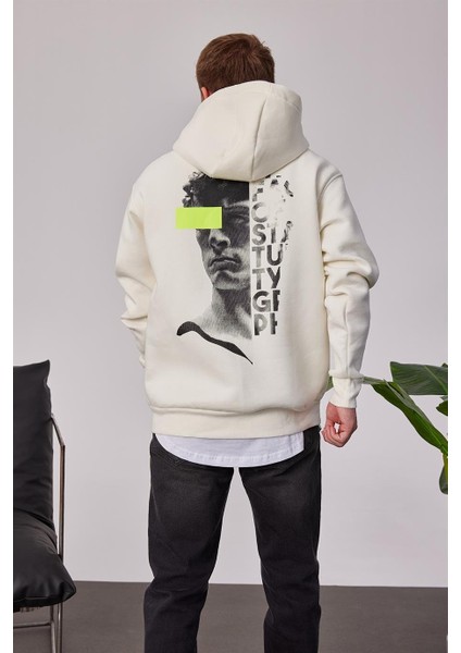 Kolu Fosforlu Baskılı Beyaz Kapüşonlu Sweatshirt modelleri