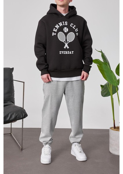 Tennis Club Siyah Kapüşonlu Sweatshirt