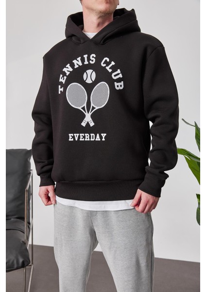 Tennis Club Siyah Kapüşonlu Sweatshirt